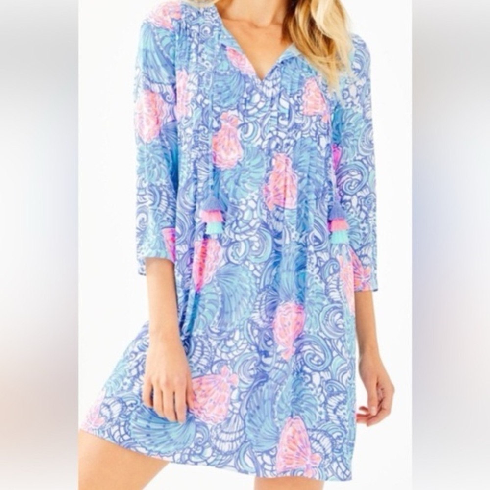 Lilly Pulitzer Marilina Tunic Dress, Blue Haven Raising Shell small
